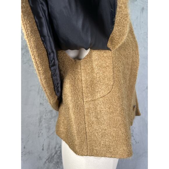 Zara Women's Camel Ochre Mohair Blend Cape Cropped Jacket Size Medium - Picture 8 of 12
